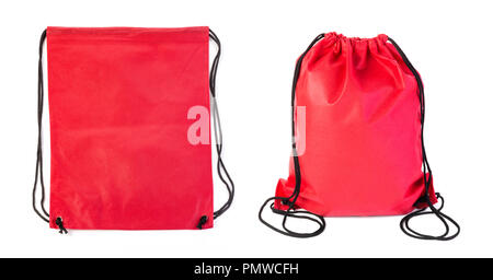drawstring pack isolated on white background Stock Photo