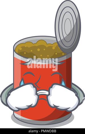Crying canned food on the table cartoon Stock Vector