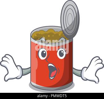Surprised canned food on the table cartoon Stock Vector
