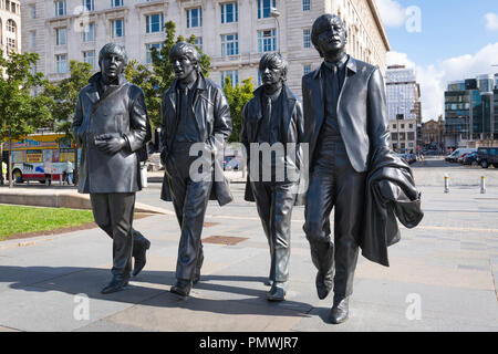 Liverpool Merseyside George Pier Head bronze statue The Beatles Andy Edwards 2015 Fab Four Paul McCartney John Lennon George Harrison Ringo Starr Stock Photo