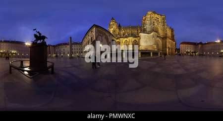 360 degree panoramic view of The Third Courtyard of Prague Castle in Blue Hour