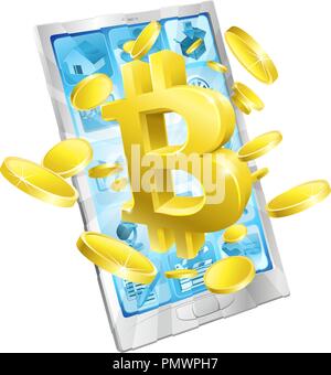 Mobile Phone Bitcoin Coins Concept Stock Vector