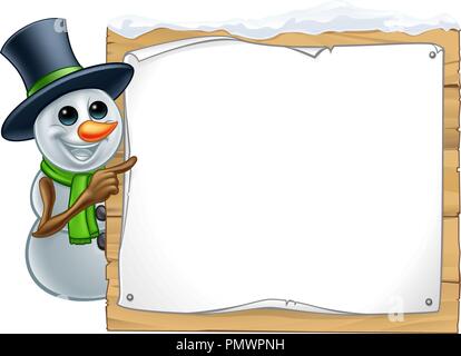 Snowman Christmas Cartoon Sign Stock Vector