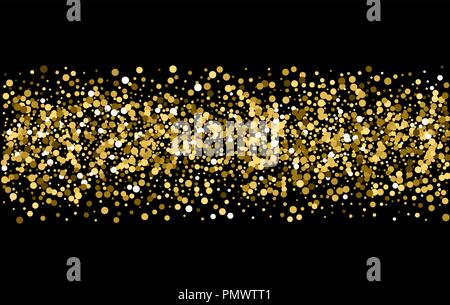 Gold sparkles on black background. Gold glitter . Stock Vector