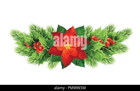 Christmas poinsettia flower realistic vector illustration Stock Vector