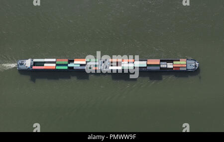 Aerial view container ship at sea Stock Photo
