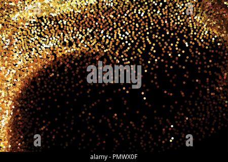 Golden glitter texture on black background Stock Vector
