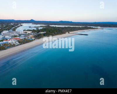 Aerial view of Noosa main beach on the Sunshine Coast of Queensland. Stock Photo