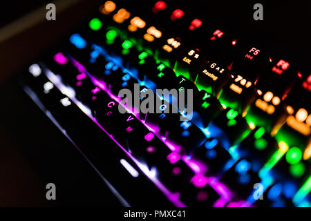 Back light computer gaming keyboard with versatile color schemes. Stock Photo