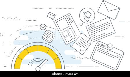 Site performance optimization icon - spedometer and flying windows Stock Vector