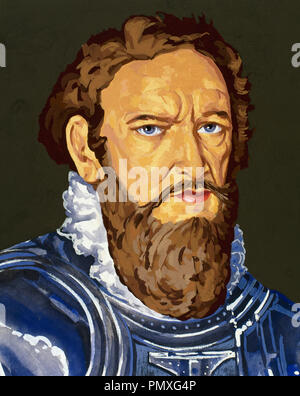 Infante Henry, known as Henry the Navigator (Porto, 1394-Vila do Infante, near Sagres,1460). He was responsible for the early development of Portuguese exploration and maritime trade with other continents. Portrait. Watercolour painting by Francisco Fonollosa, Spanish illustrator (late 20th century) Stock Photo