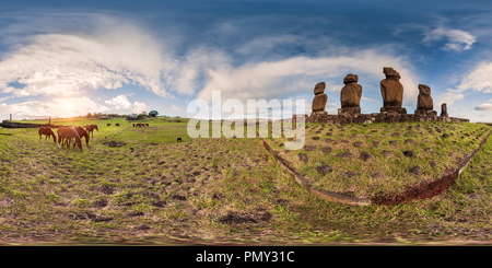 360 degree panoramic view of ahu tanai in easter island