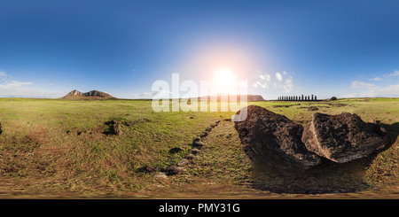 360 degree panoramic view of ahu tongariki in easter island