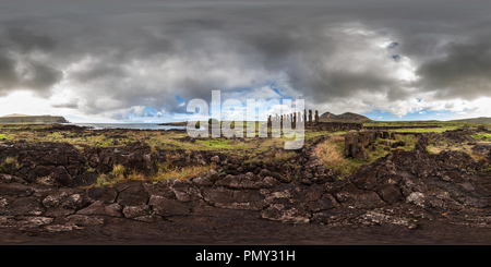 360 degree panoramic view of ahu tongariki in easter island