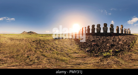 360 degree panoramic view of ahu tongariki in easter island