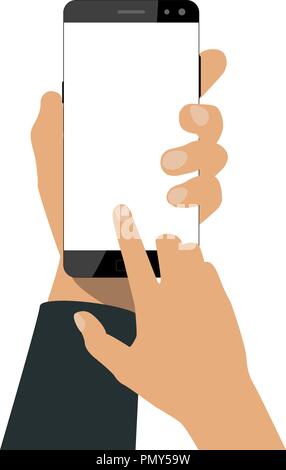 Hand holds a smartphone Stock Vector