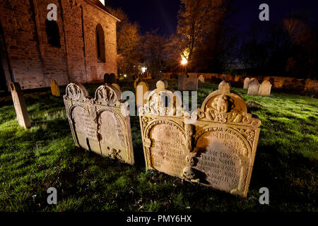 Old gravestones in the cemetery of the Stiepeler village church in Bochum.