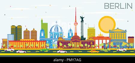 Berlin Germany City Skyline with Color Buildings and Blue Sky. Vector Illustration. Business Travel and Tourism Concept with Historic Architecture. Stock Vector