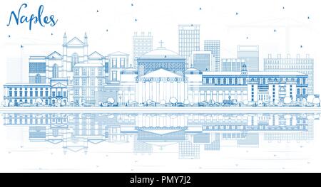 Outline Naples Italy City Skyline with Blue Buildings and Reflections. Vector Illustration. Stock Vector