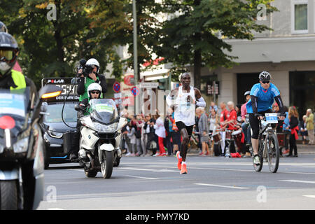 Berlin Germany/Berlin, September 16, 2018 Eliud Kipchoge as the fastest man during the Berlin Marathon 2018 on the way to a new world record time. Stock Photo