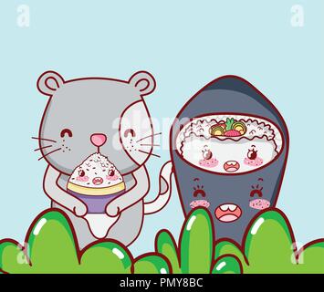 Cat and sushi kawaii Stock Vector