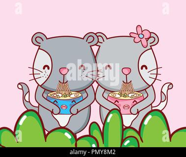 Cats and sushi kawaii Stock Vector