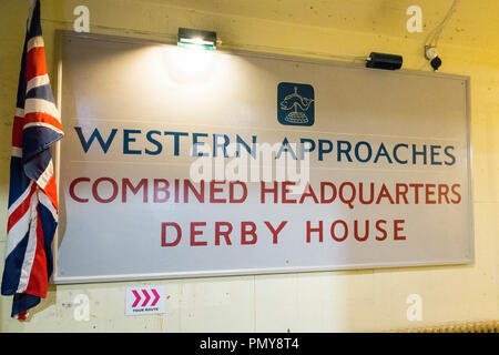 Liverpool Exchange Flags Western Approaches HQ WWII Second World War Derby House museum bunker Citadel Fortress Citadel Fortress old entrance sign Stock Photo