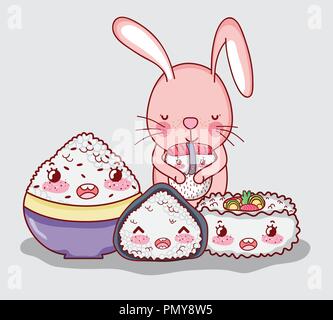 Rabbit and japanese food Stock Vector