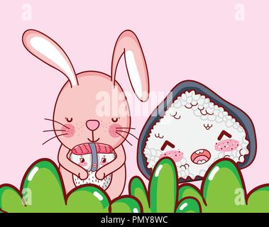 Rabbit and japanese food Stock Vector