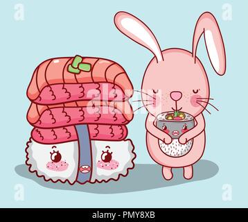 Rabbit and japanese food Stock Vector