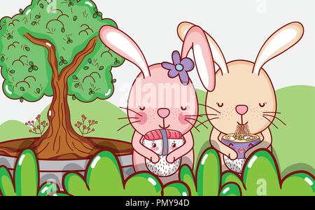 Rabbit and japanese food Stock Vector