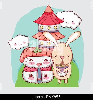 Rabbit and japanese food Stock Vector