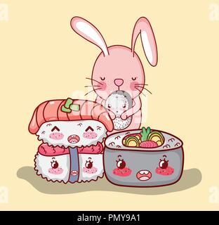 Rabbit and japanese food Stock Vector