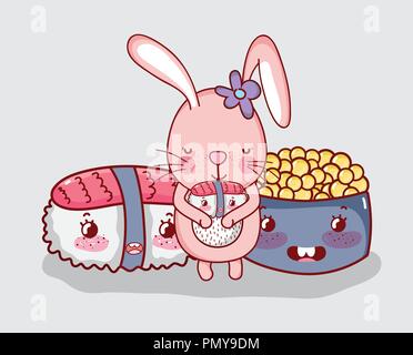 Rabbit and japanese food Stock Vector