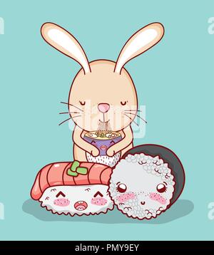 Rabbit and japanese food Stock Vector