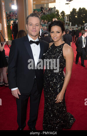 Actor Matt Damon and Luciana Bozán Barroso attend the 71st Annual Golden Globes Awards at the Beverly Hilton in Beverly Hills, CA on Sunday, January 12, 2014.  File Reference # 32222 266JRC  For Editorial Use Only -  All Rights Reserved Stock Photo