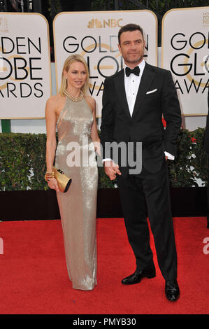 Naomi Watts & husband Liev Schreiber at the 2014 Golden Globes at the Beverly Hilton Hotel. Photo by JRC / PictureLux   File Reference # 32222 564JRCPS  For Editorial Use Only -  All Rights Reserved Stock Photo