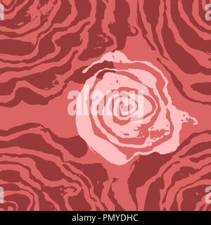 Brush painted wave seamless pattern. Pink rose floral grunge background. Stock Vector