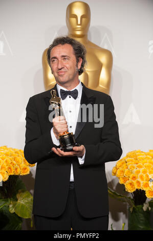 After winning the category of Best Foreign Language Film of the year for work on “The Great Beauty,” Italy, director Paolo Sorrentino poses with his Oscar® for the press. The Oscars® are presented live on ABC from the Dolby® Theatre in Hollywood, CA Sunday, March 2, 2014.  File Reference # 32268 480  For Editorial Use Only -  All Rights Reserved Stock Photo