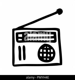 Freehand illustration of an old radio. Black outlines on white background. Stock Vector