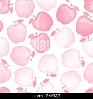 Apple Abstract seamless pattern in pink palette concept for modern girly design. Vector illustration isolated on white background. Stock Vector