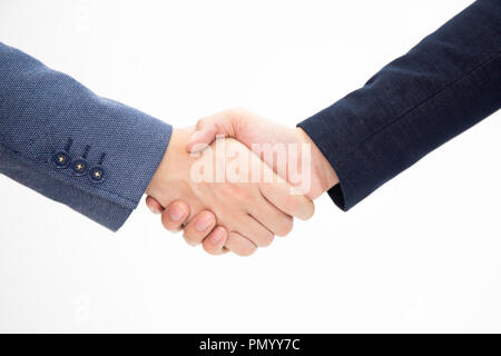 Successful business men shake hands isolated on white background Stock Photo