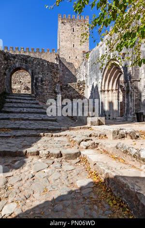 Leiria, Portugal.  Portal of the Santa Maria da Pena Church aka Nossa Senhora da Pena, and keep of the Leiria Castle Stock Photo