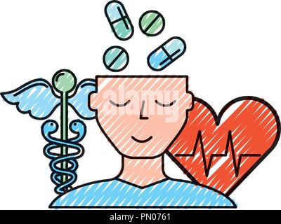 human profile pills mental heartbeat caduceus Stock Vector