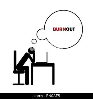 exhausted business man at his desk pictogram concept of stress, burnout, headache, depression vector illustration Stock Vector