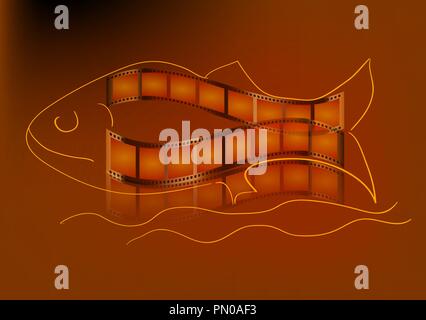 fish as film strip. the photo film strip on a brown background Stock Vector
