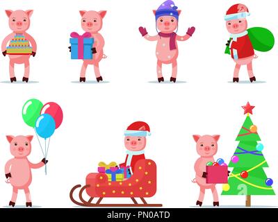 Vector set of cute little animal piglets Stock Vector