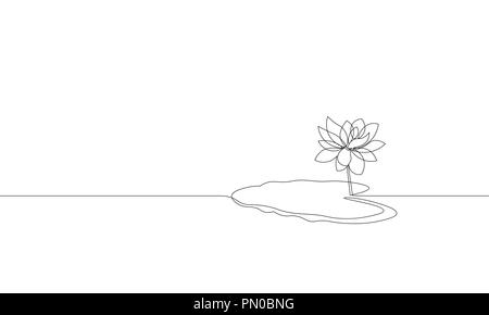 Single continuous line art lotus flower leaf silhouette. Nature water plant ecology life beauty concept. Floral decoration element design one sketch outline drawing vector illustration Stock Vector