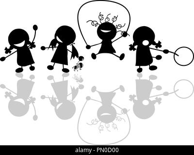 Girls playing, vector silhouettes over white background Stock Vector