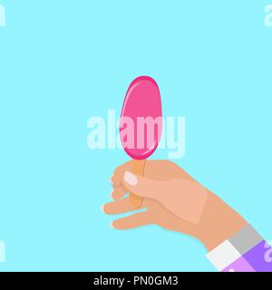 Flat Design Concept human hand holds Ice Cream Vector Illustration With Long Shadow Stock Vector